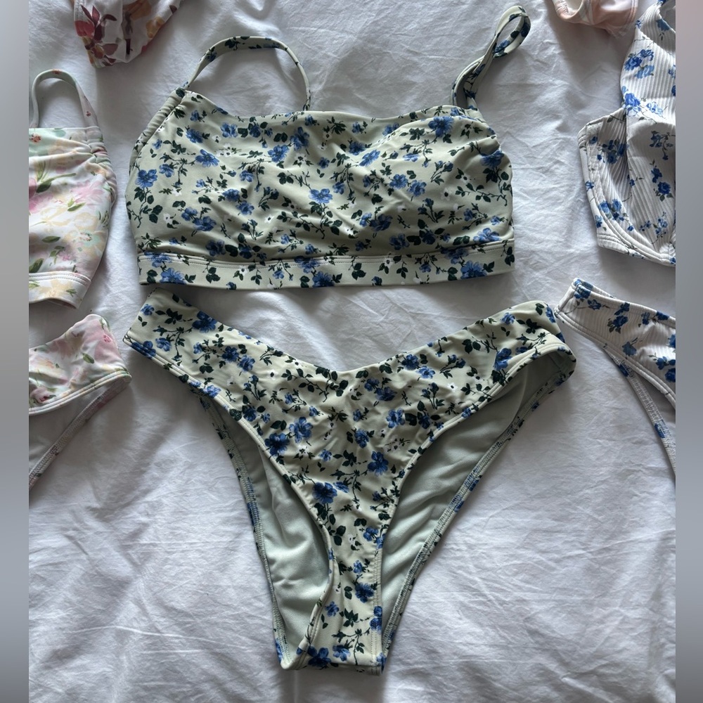 Abercrombie Curve Love Floral Bikini Set with Blue Flowers